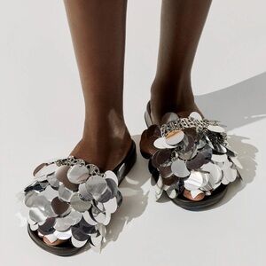 Paco Rabanne Silver Disc Sandals 40 8.5 Shoes NEW